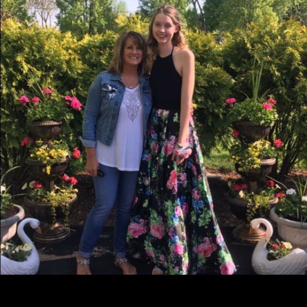 Floral and black prom dress